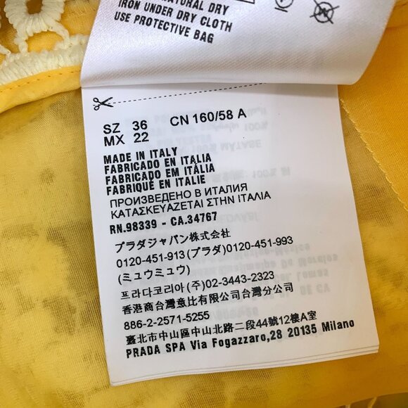 Miu Miu Yellow Floral Lace Mini Skirt Size 36 Made In Italy 100% Polyester Linin - Picture 4 of 9